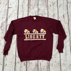 Vintage 1980s Liberty Bulldogs Maroon Crewneck Pullover 80s Crewneck Sweatshirt